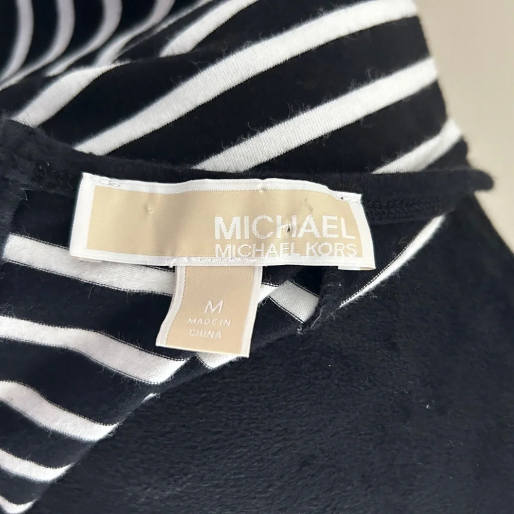 Michael Kors Crew Neck Short Sleeve Stripe Tunic Dress Black White M